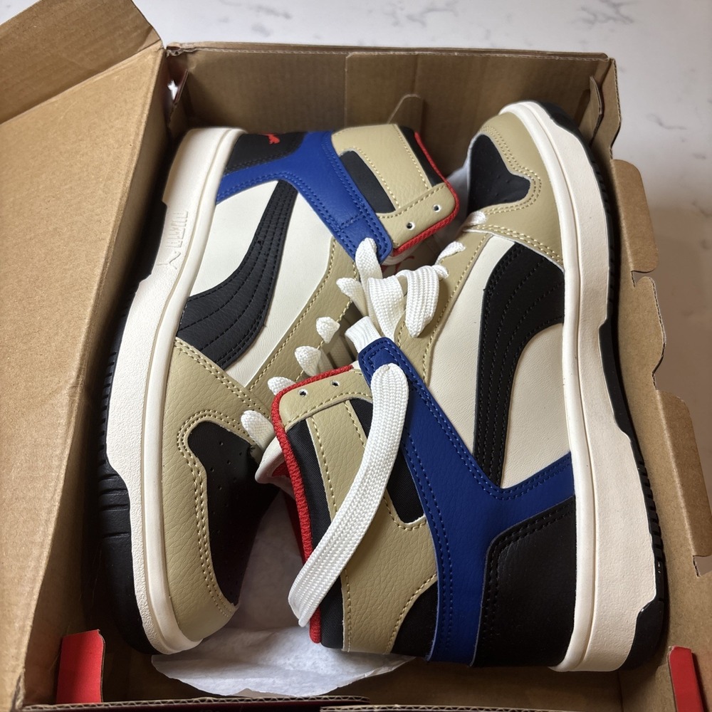 Puma Rebound LayUp SL Kids High Top Sneakers Tan Black Blue‎ 370486-38 Size 5C